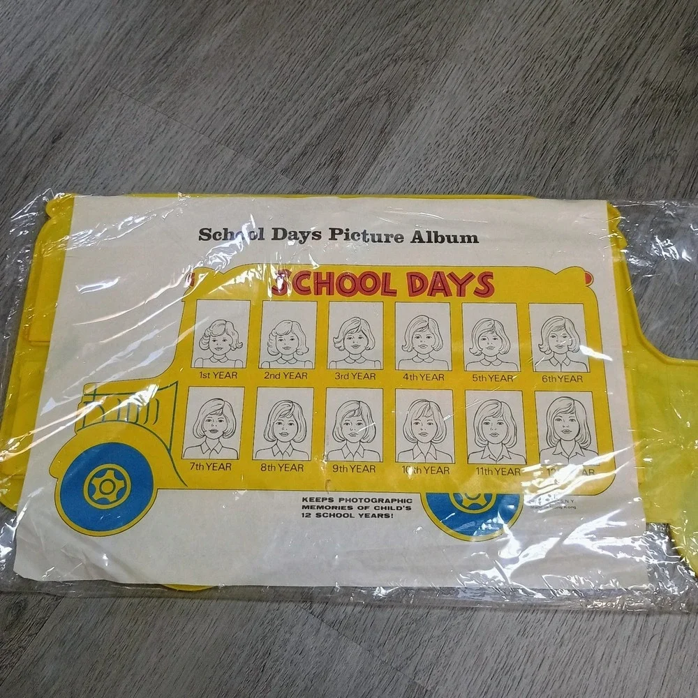 Vintage Plastic Yellow School Bus Days 12 Year Photo Frame